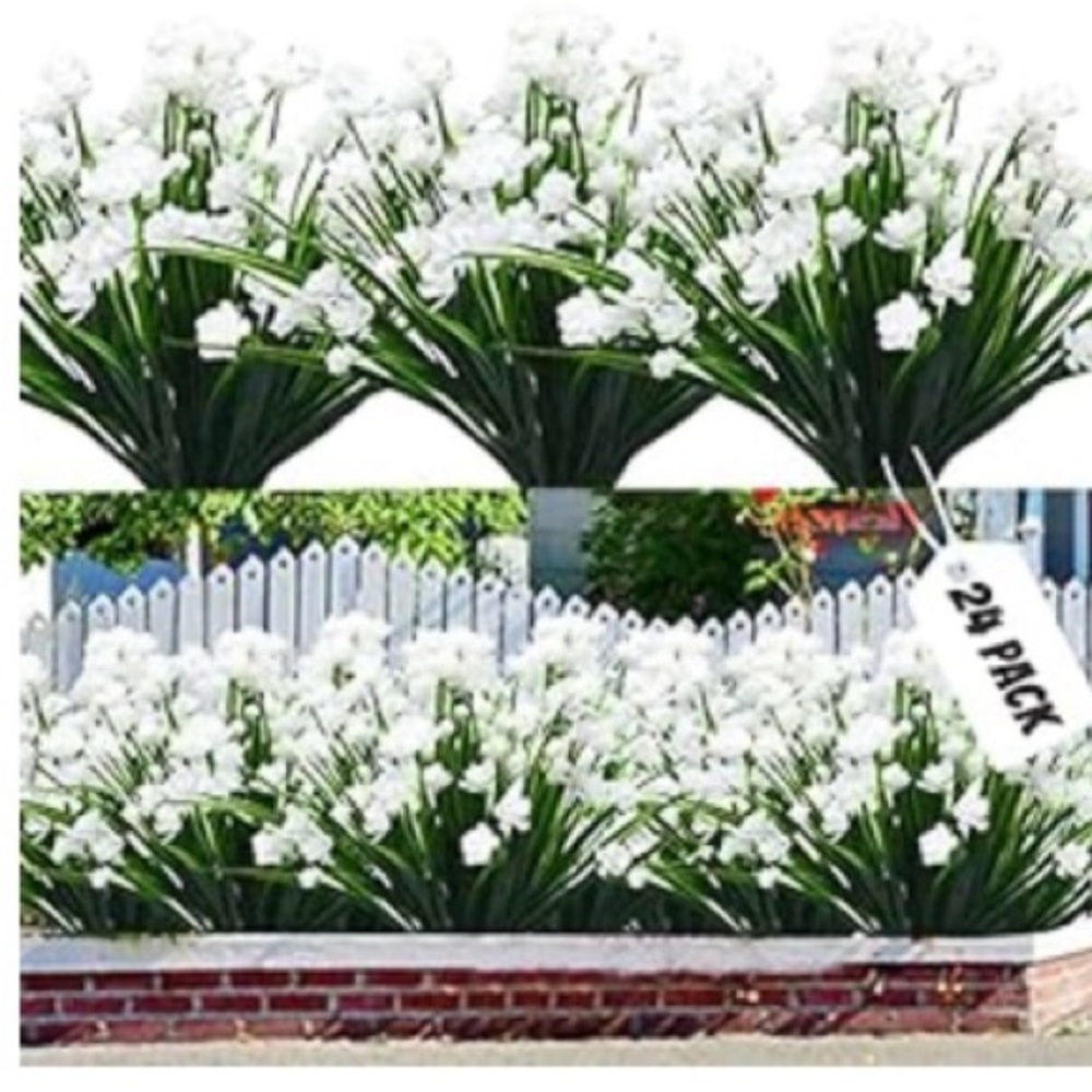 24 Bundles White Artificial Flowers, Indoor Outdoor